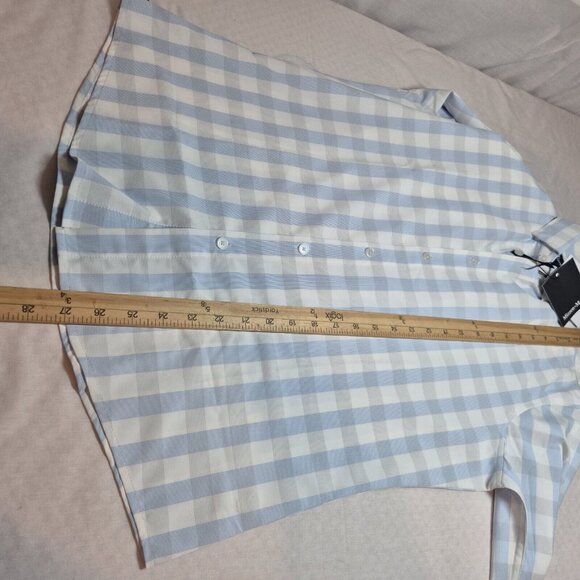 Mizzen Main Shirt Mens Size S White Blue Trim Fit Leward Plaid Stretch (9) - Picture 8 of 10